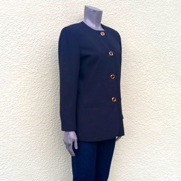 LE SUIT PETITE LADIES VINTAGE BLACK (4) GOLD BUTTON LUXURY SUITCOAT/BLAZER - Picture 14 of 17